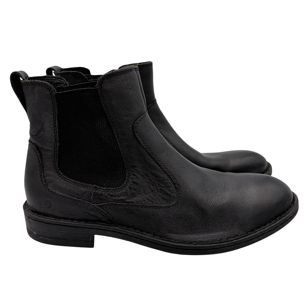 Born Mac Mens H11403 Black Leather Chelsea Boots Round Toe Lug Sole‎ Size 10M